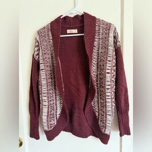 Hollister Burgundy and Cream Knit Cardigan